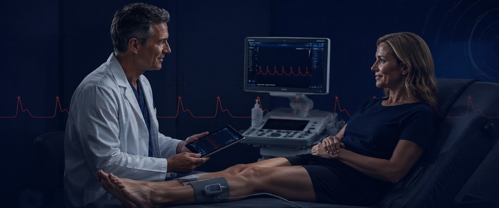 Doctor and patient vascular diagnostic consultation